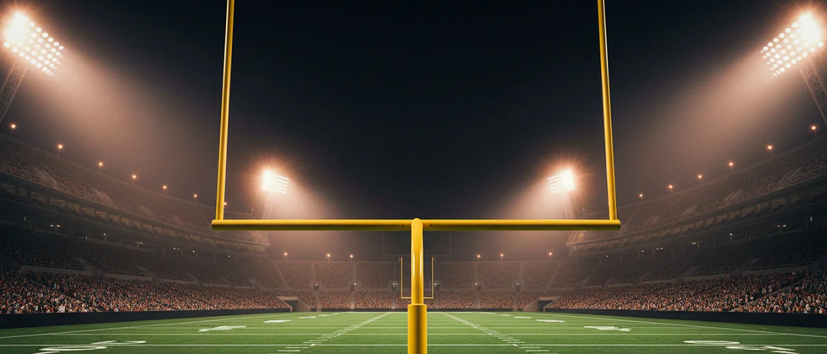Estadio de fútbol americano iluminado durante un partido nocturno de la NFL