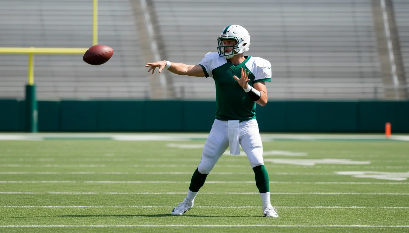 Quarterback lanzando un pase largo durante un partido de fútbol americano