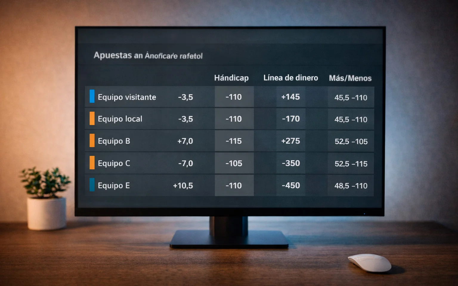 Pantalla mostrando cuotas y líneas de apuestas de fútbol americano NFL